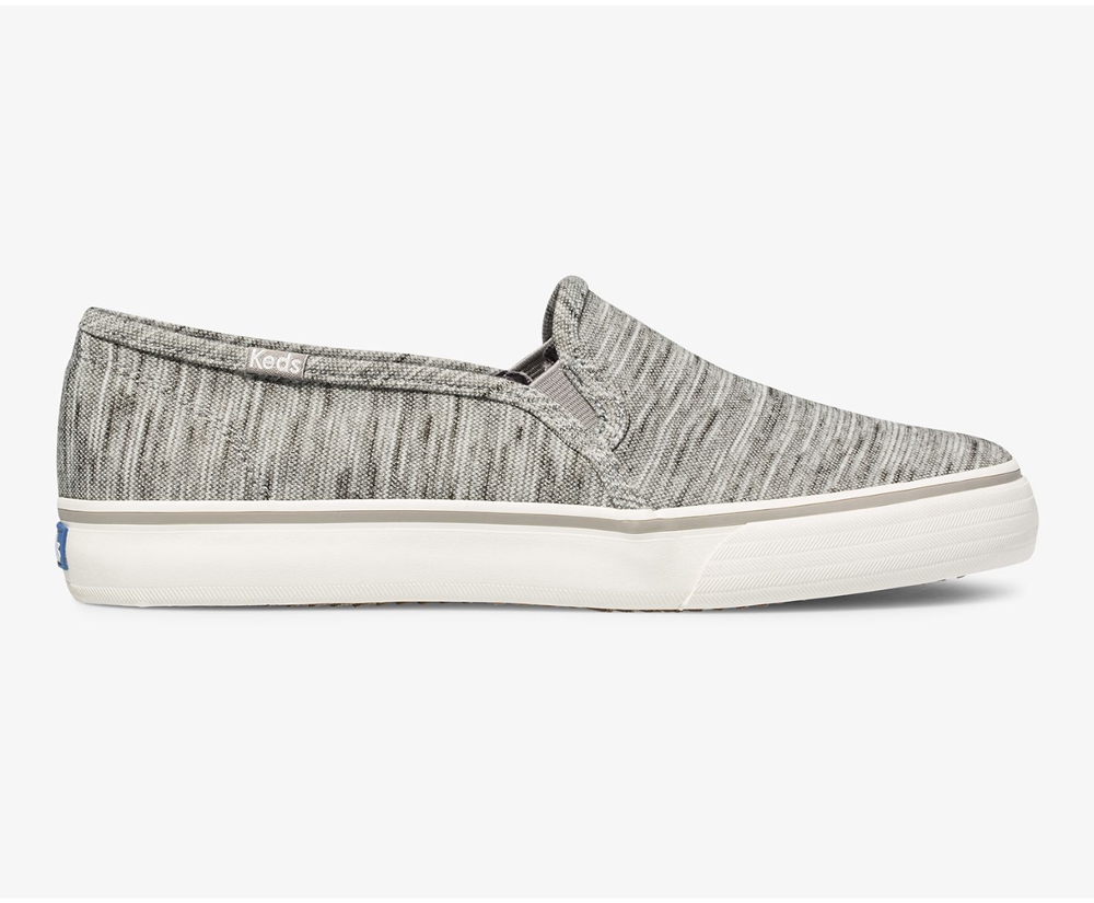 Keds Slip Ons Grey - Double Decker Heathered Stripe Knit - Womens EKLMIU-871